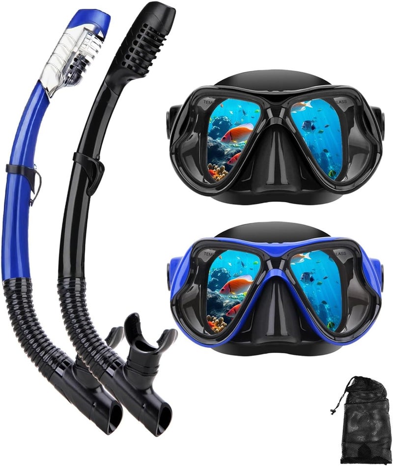 DIPUKI Snorkeling Gear for Adults, Dry-Top Snorkel Mask Set, Anti-Fog Scuba Diving Snorkle mask Set Adult, Panoramic Wide View Dive mask, Adjustable Swimming Diving Snorkeling Packages - Image 1